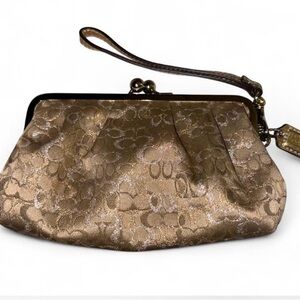 Coach Optic Signature Lurex Framed Kisslock Clutch/Wristlet